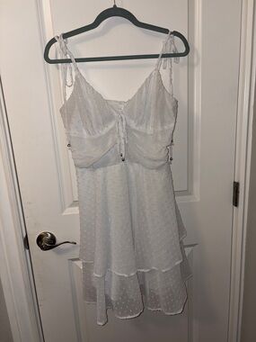 White Spotted Chiffon Tiered Sundress